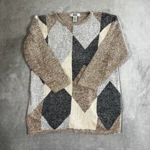 Vintage Segue Sweater Women's XXL Geometric Silk Rabbit Lambswool Old Money